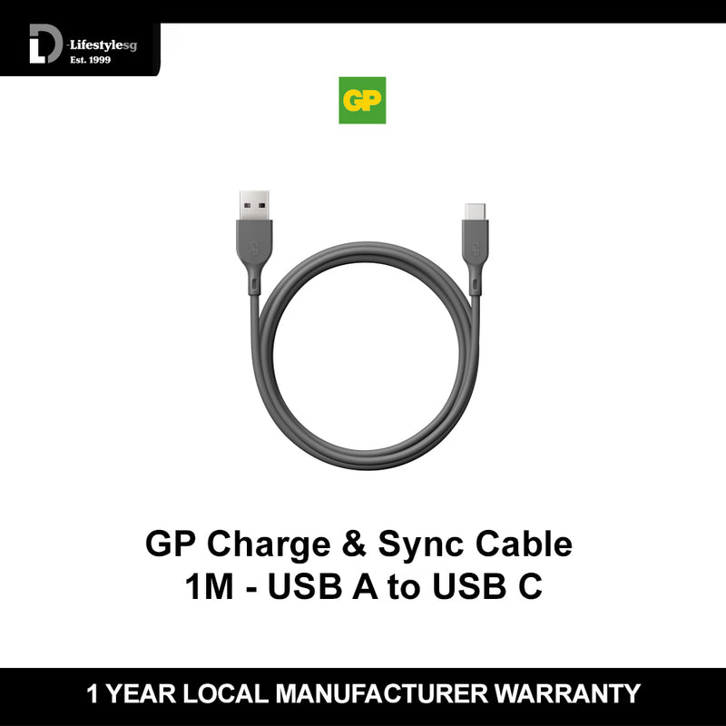 GP Charge & Sync Cable - 1M - USB A to USB C (18W QC) CC1N (Grey)