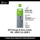 GP Charge & Sync Cable - 1M - USB C to USB C (60W PD) CC1P (Grey)