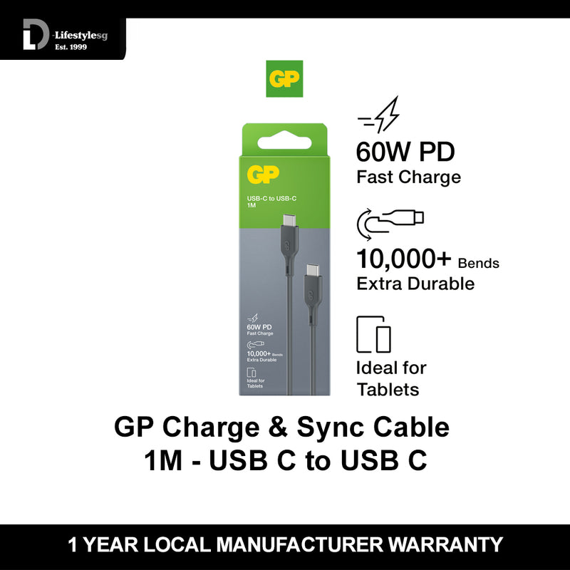 GP Charge & Sync Cable - 1M - USB C to USB C (60W PD) CC1P (Grey)