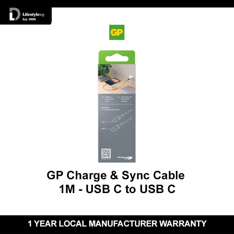 GP Charge & Sync Cable - 1M - USB C to USB C (60W PD) CC1P (Grey)