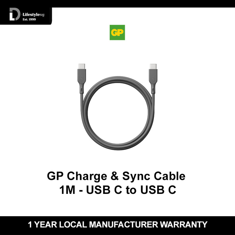 GP Charge & Sync Cable - 1M - USB C to USB C (60W PD) CC1P (Grey)