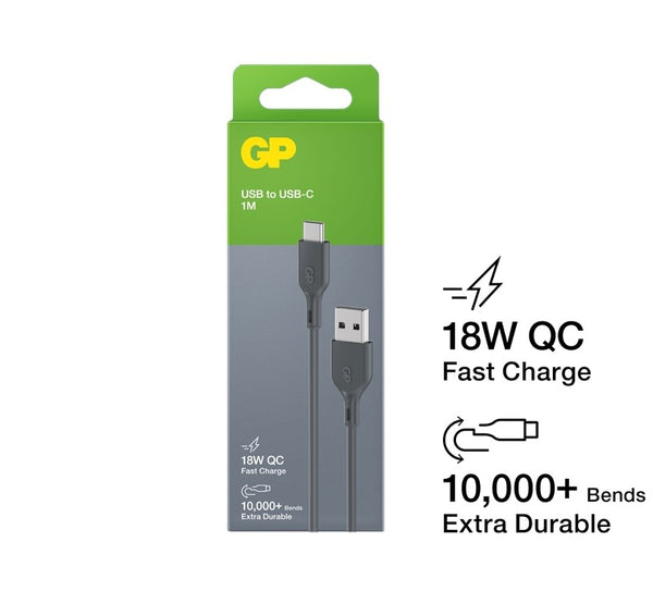 GP Charge & Sync Cable - 1M - USB A to USB C (18W QC) CC1N (Grey)